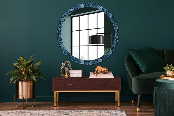 Miroir rond cadre avec impression Feuilles de la jungle