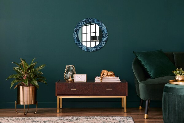 Miroir rond cadre avec impression Feuilles de la jungle