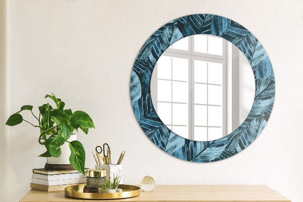 Miroir rond cadre avec impression Feuilles de la jungle
