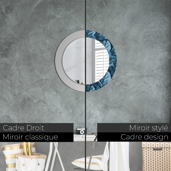Miroir rond cadre avec impression Feuilles de la jungle