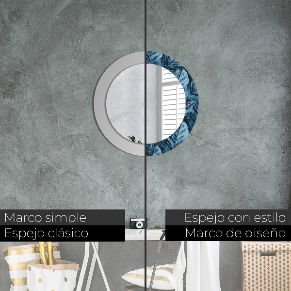 Miroir rond cadre avec impression Feuilles de la jungle
