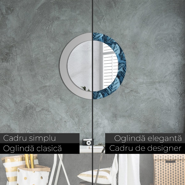 Miroir rond cadre avec impression Feuilles de la jungle