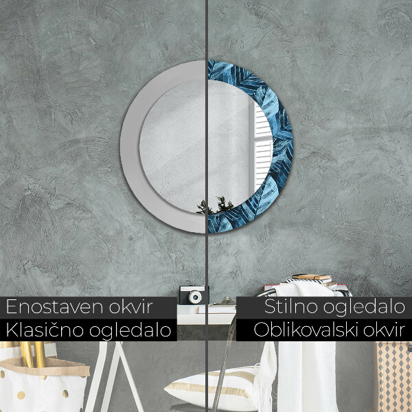 Miroir rond cadre avec impression Feuilles de la jungle