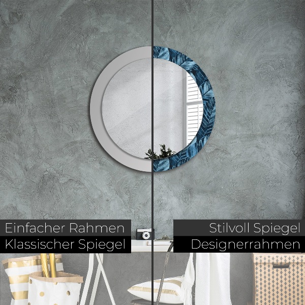 Miroir rond cadre avec impression Feuilles de la jungle