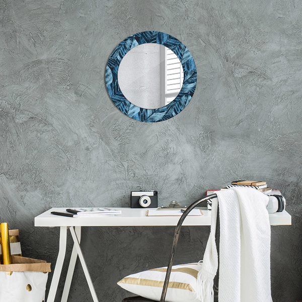 Miroir rond cadre avec impression Feuilles de la jungle