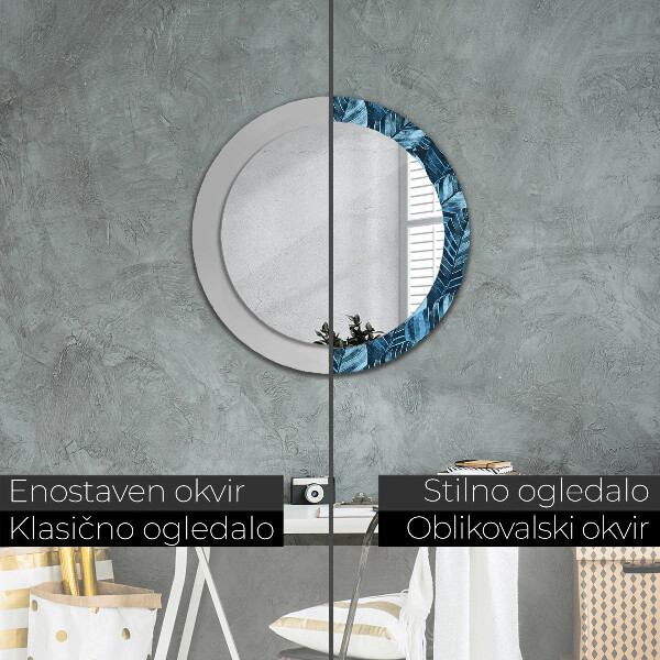Miroir rond cadre avec impression Feuilles de la jungle