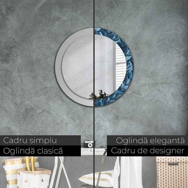 Miroir rond cadre avec impression Feuilles de la jungle