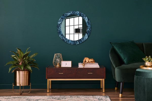 Miroir rond cadre avec impression Feuilles de la jungle