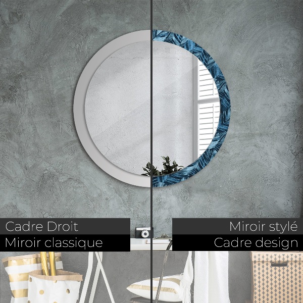 Miroir rond cadre avec impression Feuilles de la jungle