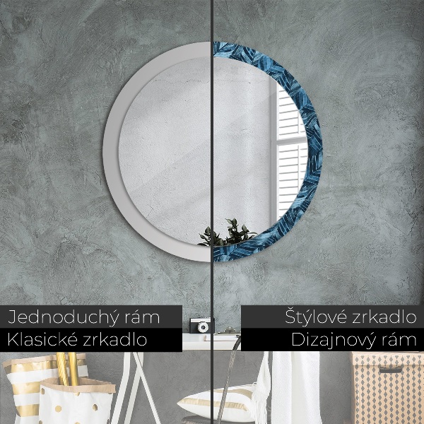 Miroir rond cadre avec impression Feuilles de la jungle