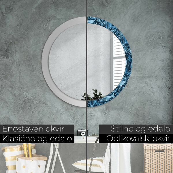 Miroir rond cadre avec impression Feuilles de la jungle