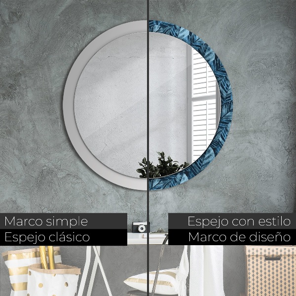 Miroir rond cadre avec impression Feuilles de la jungle
