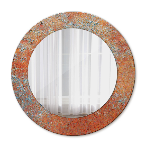 Miroir rond cadre avec impression Métal rouillé