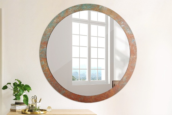 Miroir rond cadre avec impression Métal rouillé