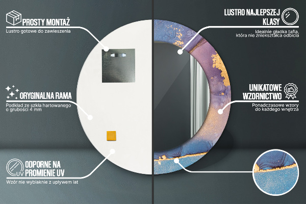 Miroir rond cadre avec impression Pierre de marbre