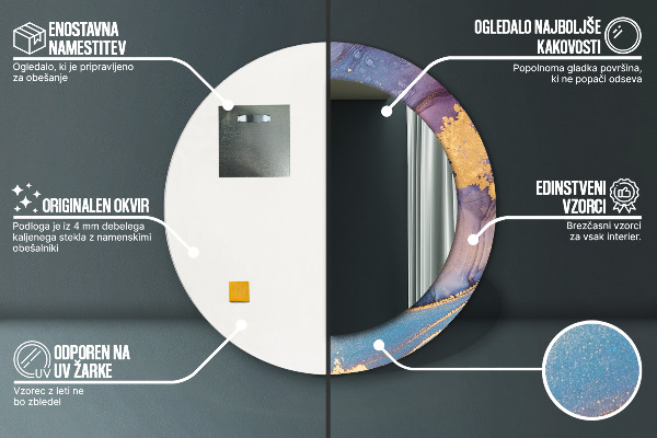 Miroir rond cadre avec impression Pierre de marbre