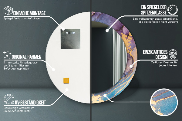 Miroir rond cadre avec impression Pierre de marbre