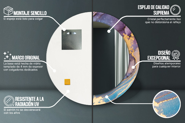 Miroir rond cadre avec impression Pierre de marbre