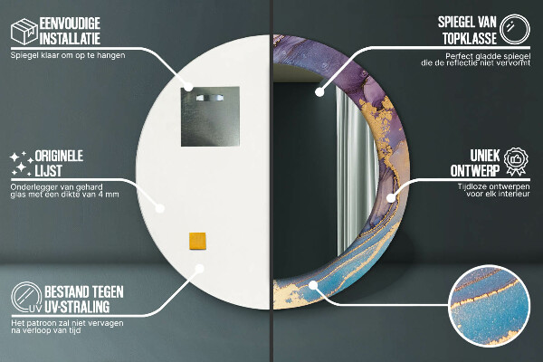 Miroir rond cadre avec impression Pierre de marbre