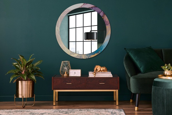 Miroir rond cadre avec impression Pierre de marbre