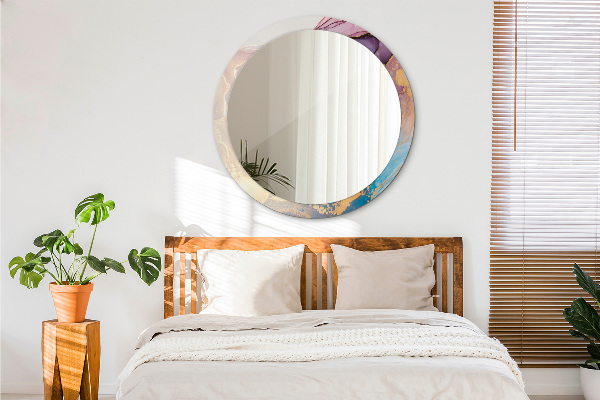 Miroir rond cadre avec impression Pierre de marbre