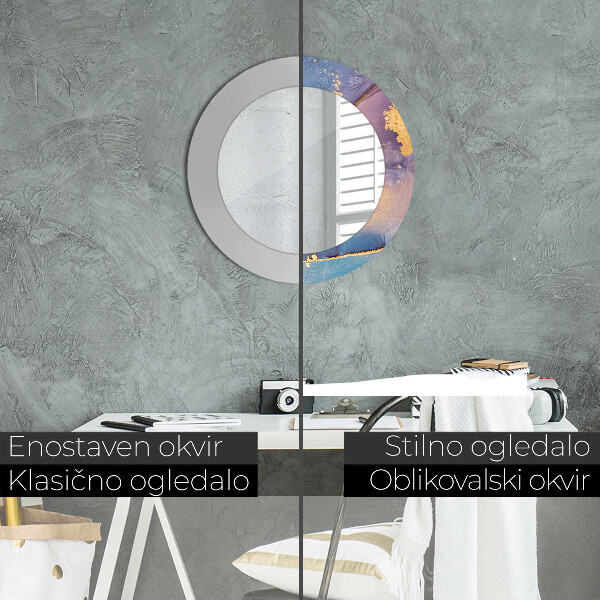 Miroir rond cadre avec impression Pierre de marbre