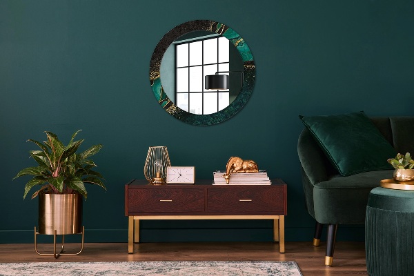 Miroir rond cadre avec impression En marbre vert