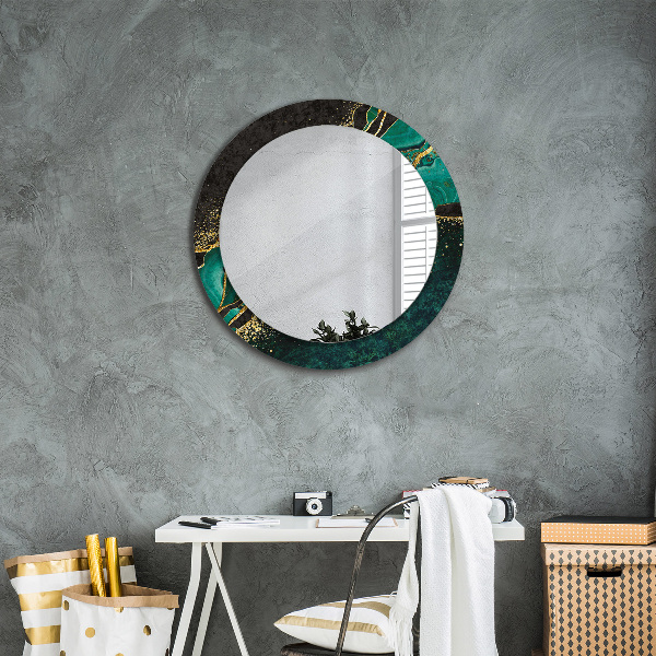 Miroir rond cadre avec impression En marbre vert