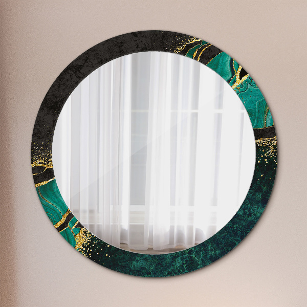 Miroir rond cadre avec impression En marbre vert