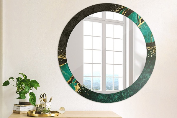 Miroir rond cadre avec impression En marbre vert