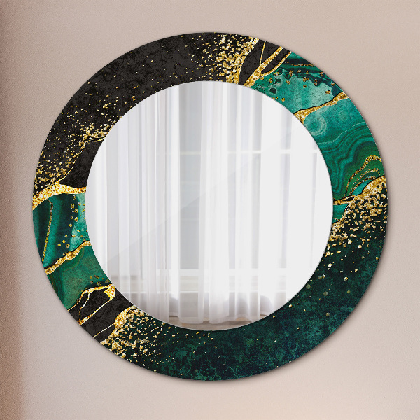 Miroir rond cadre avec impression En marbre vert