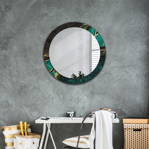 Miroir rond cadre avec impression En marbre vert