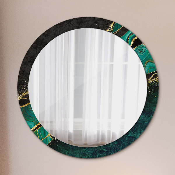 Miroir rond cadre avec impression En marbre vert