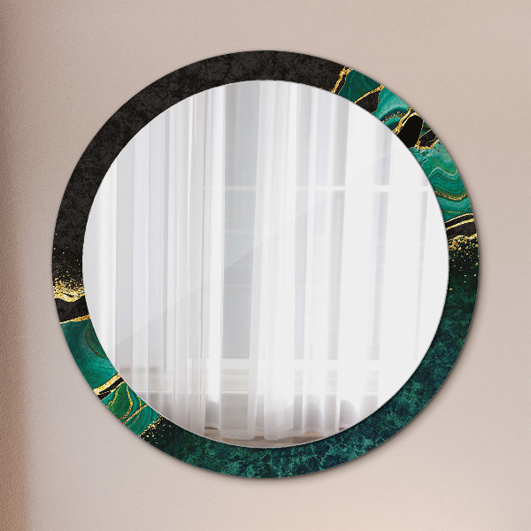 Miroir rond cadre avec impression En marbre vert
