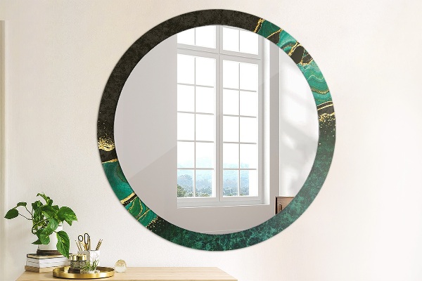 Miroir rond cadre avec impression En marbre vert