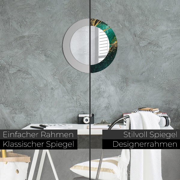 Miroir rond cadre avec impression En marbre vert