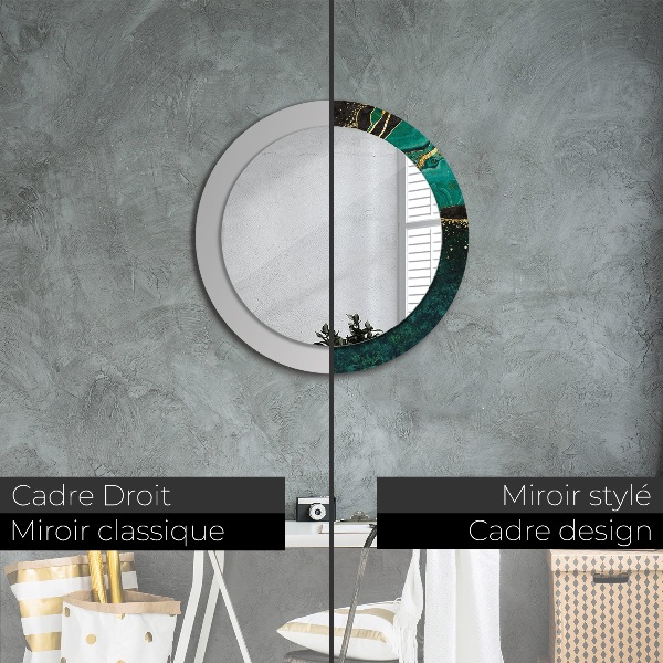 Miroir rond cadre avec impression En marbre vert