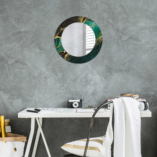 Miroir rond cadre avec impression En marbre vert