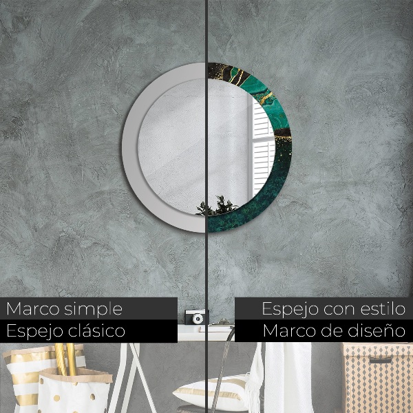 Miroir rond cadre avec impression En marbre vert