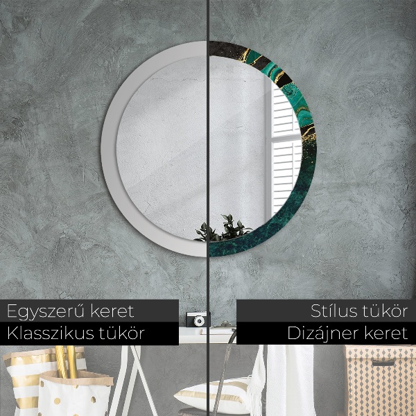 Miroir rond cadre avec impression En marbre vert