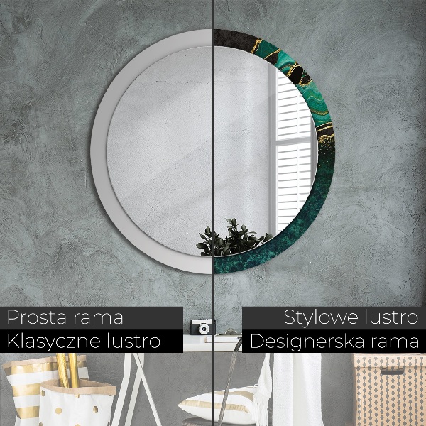 Miroir rond cadre avec impression En marbre vert