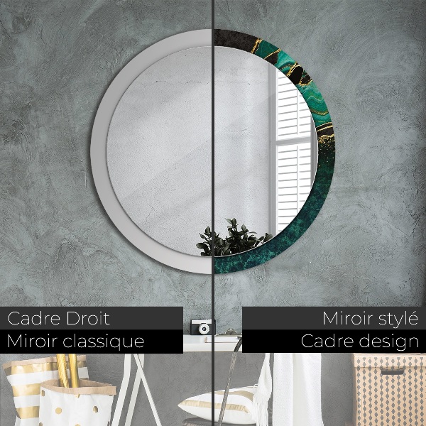 Miroir rond cadre avec impression En marbre vert