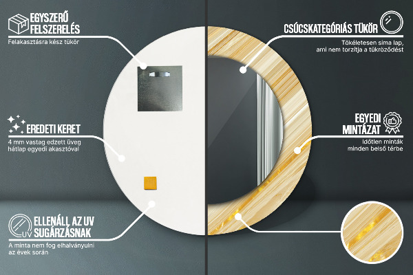 Miroir rond cadre avec impression Abstrait doré