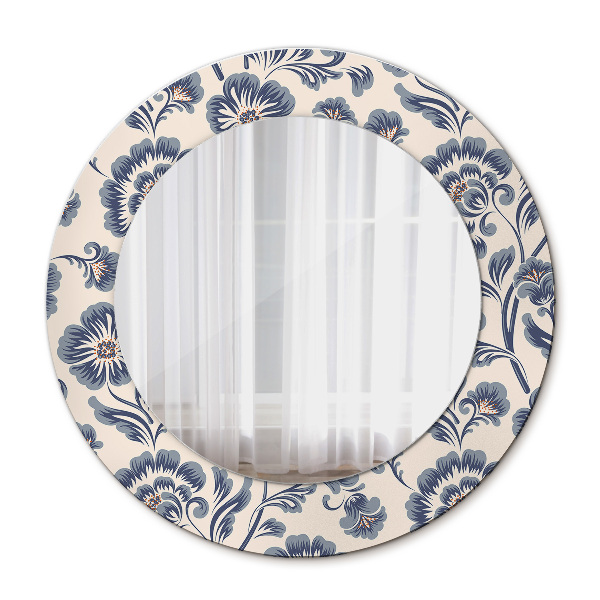 Miroir rond cadre avec impression Motif de fleurs