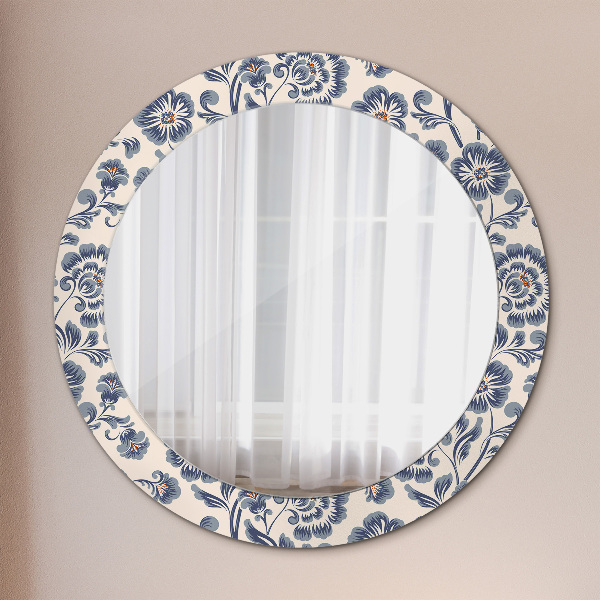 Miroir rond cadre avec impression Motif de fleurs
