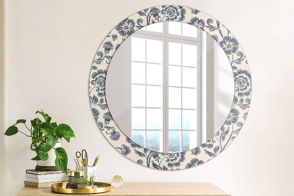 Miroir rond cadre avec impression Motif de fleurs