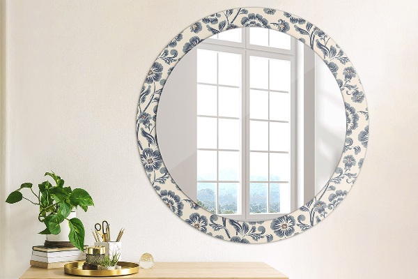 Miroir rond cadre avec impression Motif de fleurs