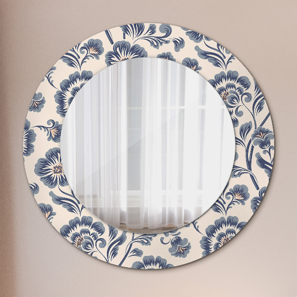 Miroir rond cadre avec impression Motif de fleurs