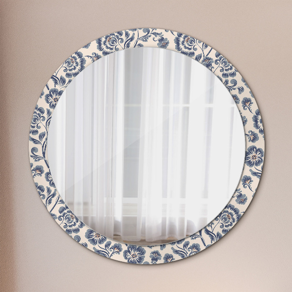 Miroir rond cadre avec impression Motif de fleurs