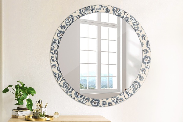 Miroir rond cadre avec impression Motif de fleurs
